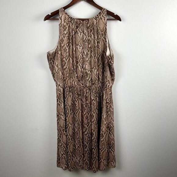Lauren Ralph Lauren Dress Womens 14 Brown Snake Python A-Line Sleeveless Pleated - Picture 4 of 12